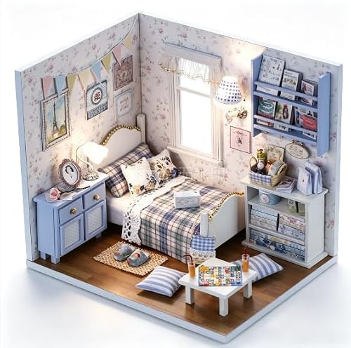CUTEROOM Maison Miniature de Poupée DIY avec Éclairage LED et Boîte à Musique, Maquette en Bois 3D Kit de Construction Adulte & Ado, Décoration de Chambre