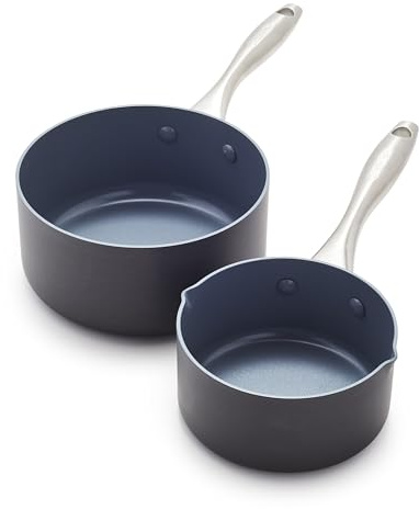 GreenPan Lima Hard Anodized Healthy Ceramic Nonstick 1QT and 2QT Saucepan Pot Set, PFAS-Free, Oven Safe, Gray