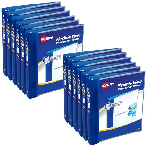 Avery® Flexible View 3 Ring Binder, 1 Round Rings, Blue, Pack Of 12 Binders