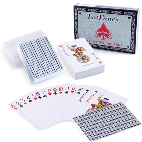 LotFancy 2 Jeux de 54 Cartes en Plastique, Étanche Poker Carte à Jouer avec Standard Index, Noir