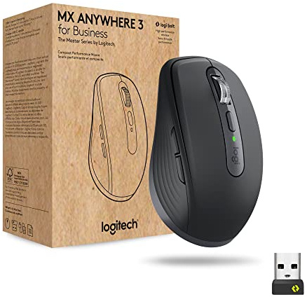 Logitech MX Anywhere 3 Compact Performance Mouse for Business – Wireless, Ultrafast Scrolling, Any Surface Tracking, rechargeable, Logi Bolt USB receiver, Bluetooth, Windows/Mac/iPadOS - Graphite