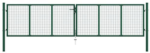vidaXL Puerta de Malla de Jardín, Cancela de Valla, Cerca Decorativa, Barrera para Entrada Jardín Patio Terraza, Acero Verde 390x100 cm