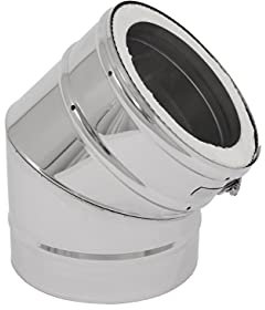 DTZ Coude Poêle à Bois ou Granulé, Cheminée, Insert, Gaz | Coude Conduit Isolé Double Paroi Inox – Coude 45° Ø200/Ø150mm