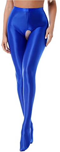 iEFiEL Toppfashionabel dam glänsande strumpbyxor ogenomskinliga silke strumpbyxor dansstrumpbyxor 70-talet strumpor dam formande strumpor olja strumpor glänsande storlek M-XL, X Blå Ouvert, XL