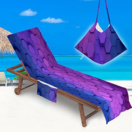 Surwin Sun Lounger Beach Towel with Pockets, Space Art Print Summer Beach Chair Cover Chaise Lounge Towel Cover Mate Sunbed Towels For Holiday Garden Outdoor Pool (75x210cm,Purple)