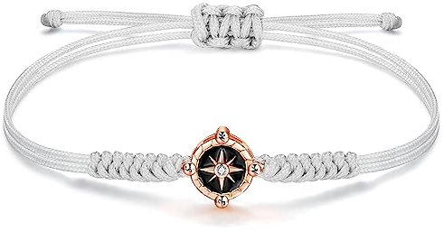 JENDEAR SHINE Pulsera Brújula para Mujer, Pulsera de Viaje de Amistad de Graduación de Cuerda Trenzada a Mano para Mujeres, Niñas, Hermanas y Amigas
