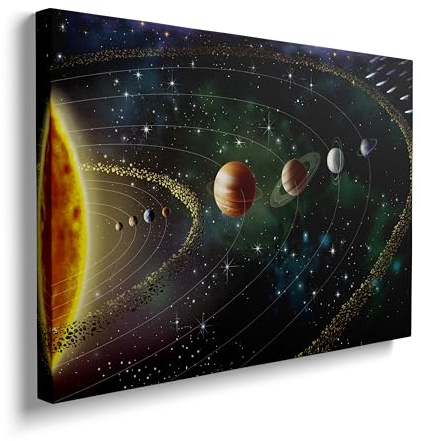 Framed Cool Space Theme Galaxy Astronomy Canvas Wall Art Universe Solar System Poster Planets Decor For Kids Living Room Bedroom Home Office Artwork Gift Ready To Hang(12x16 Inches)