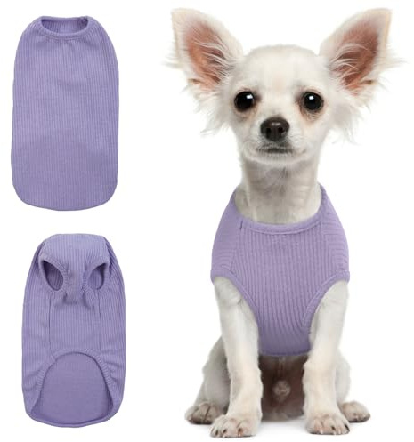 Hjumarayan Hundjumper – stickade hundtröjor liten lätt väst valpjumper elastisk katttröja, randig hund t-shirt chihuahua kläder för vovve yorkshire terrier (lila XXS)