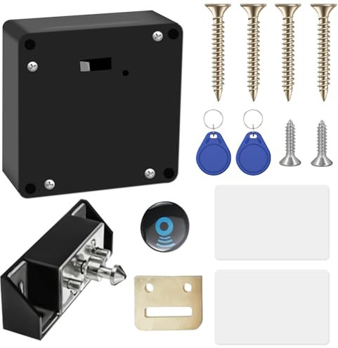 Sporgo Cerradura inteligente para gabinetes Nfc: cerradura de muebles con 2 llaveros y 2 tarjeta RFID, cerradura inteligente oculta, cerraduras sin agujeros para armarios, cajones, taquillas y