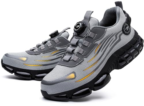 IYVW YD266 Chaussure de Securité Homme Femmes S3 Embout Acier Protection Confortable Léger Respirante Chaussures de Travail Gris 41 EU