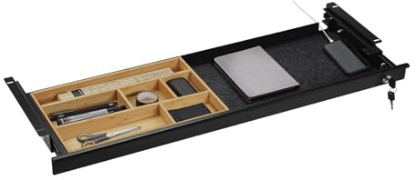 CAVO Dokumentlåda låsbar 850 x 265 x 45 mm svart med bambuinsats Skrivbordslåda Kontorslåda