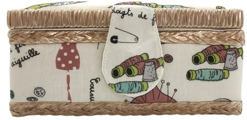 Piccolo borsa da cucito in legno vuoto, scatola da cucito foderata in tessuto con 4 scomparti, organizer con spillo, scatola di immagazzinaggio con maniglia, vassoio per accessori (piccolo cuore,