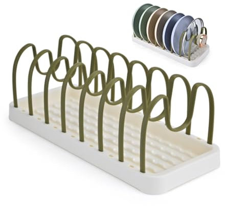 Clove Topfdeckel Organizer Schublade Topfdeckelhalter Deckelhalter Küche für Schubladen Verstellbarer Pfannenhalter Küchenschrank BPA-Freier Kunststoff Geschirrabtropfgestell 42X17X15cm, Salbeigrün