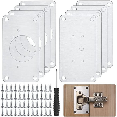 16 Pezzi Piastra di Riparazione per Cerniere, Kit di Riparazione della Cerniere Piastra di Fissaggio, per Mobili in Legno, Cucina, Cassett, Porte di Armadio, Ante