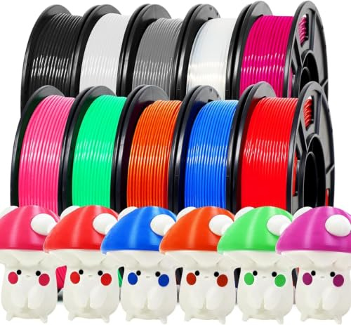RepRapper PLA Plus (PLA+) Upgraded Filament Bundle 1.75mm, Tougher & Stronger, Dimensional Accuracy +/- 0.02 mm, 10 Rolls of 0.25kg, (Black+White+Grey+Blue+Red+Green+Purple+Pink+Orange+Transparent)