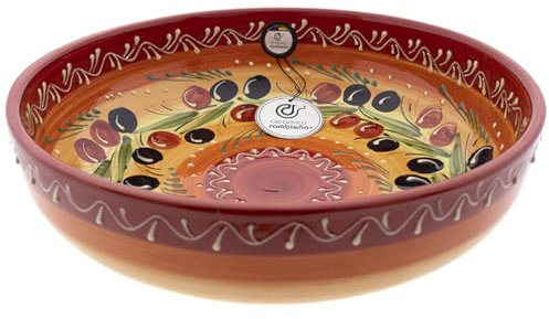CERÁMICA RAMBLEÑA | Ensaladera cerámica | Ensaladeras originales | Ensaladera decoración Aceitunas - Modelo 31 | Decoración 100% hecho a mano | 23x23x6 cm