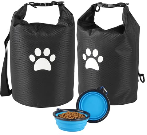 Lot de 2 sacs de voyage compacts pour chien, 4,98 kg, avec bols pliables, design anti-fuite pour voyages en voiture, camping, sorties d'une journée (rouge)