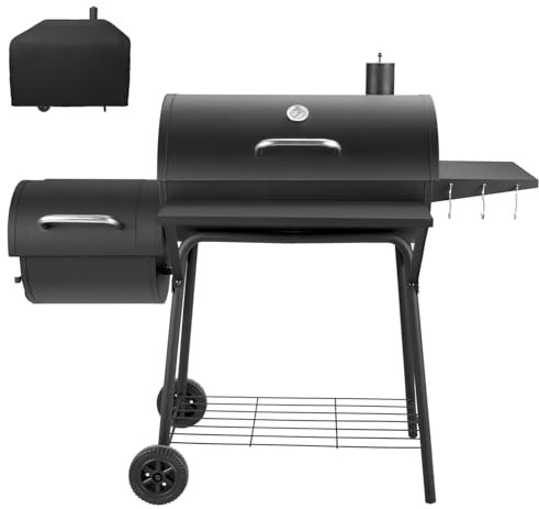Kendane Charcoal BBQ Grill with Offset Smoker - Charcoal Barbecue Large Oil Drum Barbecue Barrel Grill for Outdoor Garden