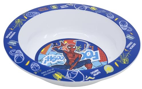 STOR Bol Enfant Spider-Man 1024ml - Compatible Micro-ondes, Plastique Sans BPA, Design Ergonomique pour Enfants