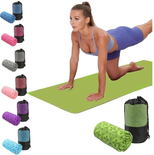 Oaygat Yogahandduk svettabsorberande halkfri yoga handduk snabbtorkande yogamatta varm matta tyg andningsbar yogamatta handduk med nät bärväska för bikram, pilates, gym träning