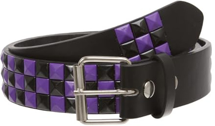 Snap On 1 1/2-38mm Checkerboard Punk Rock Studded Belt, solid purple/black | l 36-38