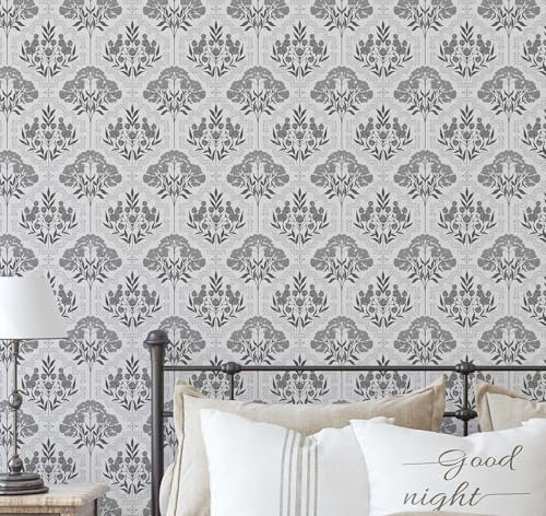 S4Sassy Papel Tapiz Gris Con Motivos De Árboles Vintage,63,5 X 304 Cm, Vinilo Autoadhesivo, Revestimiento De Paredes, Fácils, Salas De Estar, Armarios Y Espacios De Estilo Rústico.