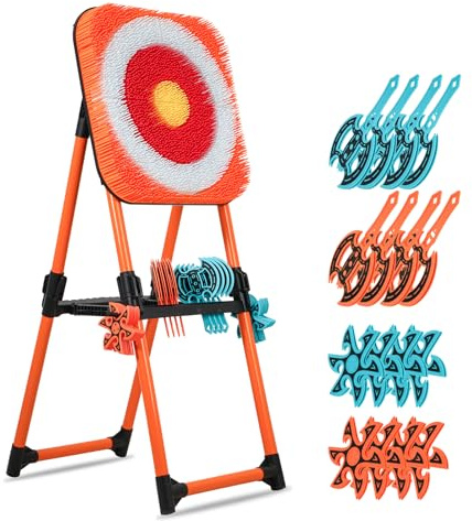 KAINOKAI 8-Piece Axe Throwing Set with Adjustable Bristle Target – Indoor & Outdoor Game, Portable & Safe Throwing Axes for Backyard, Yard & Carnival Activities (Orange)