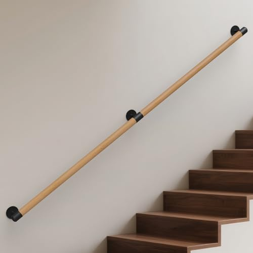 Gorssen Main Courante en Bois, Rampe d'escalier Bois en Hêtre Ronde 3.5cm | Poignée de Sécurité Barre d'escalier avec Support Intérieur Murale Balustrade pour Handicapée/Personnes âgées (Beech, 240cm)