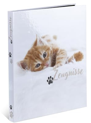 HERMA Carpeta de certificados A4 de gato, 18 unidades, con 10 fundas transparentes para 20 certificados, certificados y documentos, con impresión interior, mecanismo de 4 anillas y diseño de animales