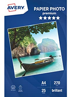 AVERY 2739-25 glansigt fotopapper 25 ark 270 g/m² vit A4 utskrift: bläckstråle