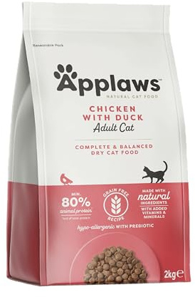 Applaws Alimento Seco Natural sin Granos para Gatos Adultos, Pollo Natural con Pato Extra - Bolsa Resellable de 2 kg