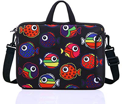 10-Inch Laptop Shoulder Sleeve Case and Tablet Bag for most 9.7 10 10.1 10.2 Ipad/Notebook/eBook/Readers (black red fish)