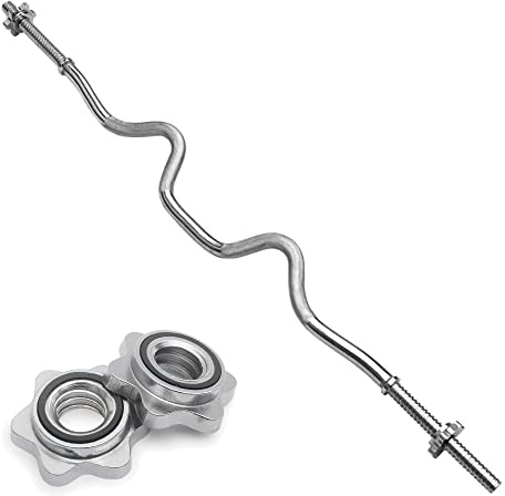 Body Revolution EZ Barbell Bar – Barre d'haltérophilie EZ Super Curl de 1,2 m pour disques de poids de 2,5 cm – Barbell pour biceps et bodybuilding Spinlock ou collier à ressort (collier Spinlock de