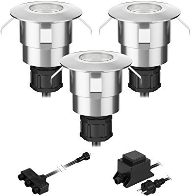 ledscom.de Lampada da incasso a pavimento LED Atria per esterni alluminio bianco caldo ogni 14lm IP65 40mm Ø set di 3