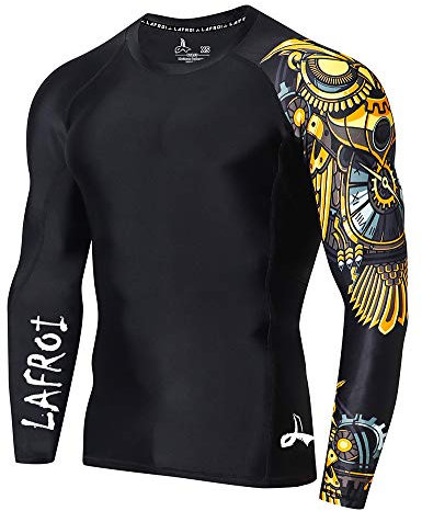 LAFROI Men's Long Sleeve UPF 50+ Baselayer Skins Performance Fit Compression Rash Guard-CLYYB Asym Time Manager Size LG