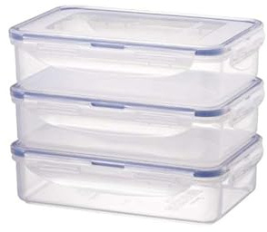 Lock & Lock 800ml Stackable Food Storage Containers, Premium Clear Plastic, BPA Free, Leak-Proof, Rectangular, Set of 3