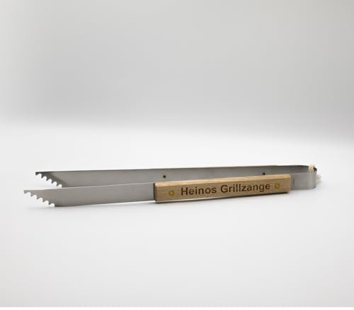 Diamandi Edelstahl Grillzange mit Gravur - Personalisierter Holz-Griff - mit Namen gravieren lassen - Für Grill-Meister - BBQ-Zange