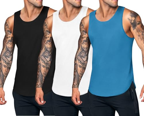 COOFANDY Lot de 3 débardeurs d'entraînement à séchage Rapide pour Hommes T-Shirt Musculaire de Gymnastique T-Shirt sans Manches de Musculation de Fitness