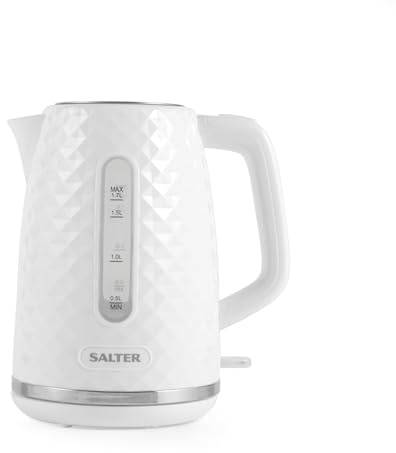 Salter EK5574WHT Glacier Electric Kettle - 1.7L Capacity, 360° Swivel Base, Strix Technology Controller, Boil Dry Sensor, Auto Shut Off, Limescale Filter, Stylish Modern Design, White, 3000 W