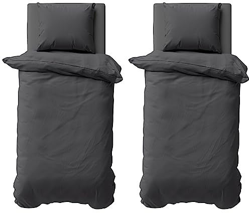 Visaggio Bettwäsche 4 teilig 155x220 cm Mikrofaser Uni Einfarbig Bettbezug Set mit Reißverschluss Deckenbezug Anthrazit