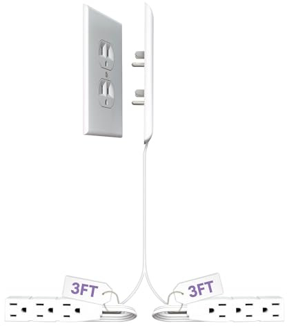 Sleek Socket Original & Patented Ultra-Thin Outlet Concealer with Cord Concealer Kit, Flat Extension Cord with Multi Outlets Power Strip, Ideal for Home Improvement, Hide Bulky and Messy Cords