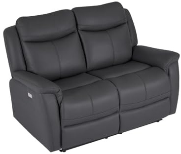 Vente-unique - Canapé 2 Places Relax électrique en Cuir de Vachette Gris Anthracite NOMAJO