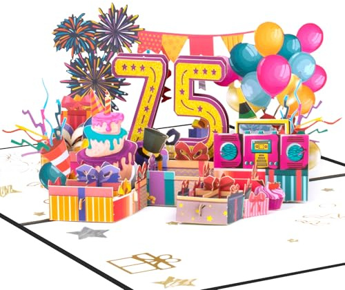 GREETING ART Pop Up-kort 75-årsdag, Födelsedagspresent, Födelsedagskort 75-årsdag för Mamma och Pappa, Mormor och Morfar