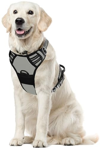 Voarge Hundegeschirr Grosse Hunde, Anti Zug Geschirr Hund mit Kontrolle, Verstellbare Weste Hundegeschirre, mit einfach zu bedienendem Griff für Training oder Spaziergänge (Grau, S)