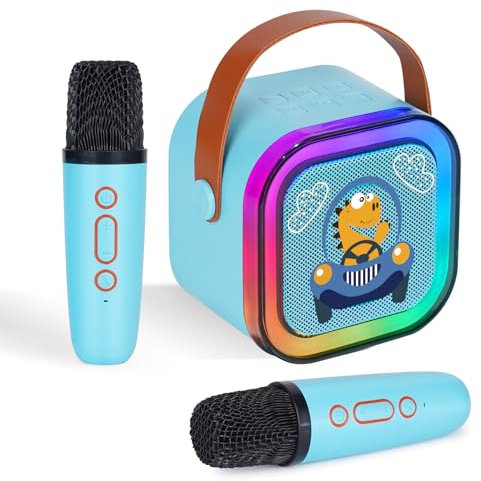DYNASONIC A29 Karaoke mit Zwei Mikrofonen Bluetooth Karaoke Lautsprecher Kinder Elektronisches Spielzeug Kinder Geschenke für 3-15 Jahre (Dinosaurier)