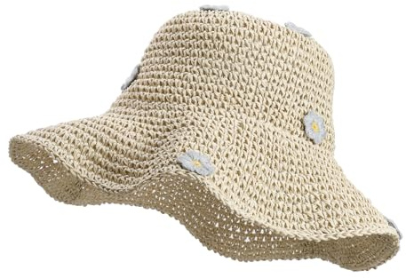 MILAKOO Secchiello di Paglia Cappello da Sole Decorazione Floreale Cappello Estivo A Tesa Larga per La Spiaggia Tessuto Cappello per Le Donne