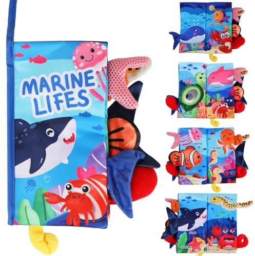 SULOLI Babybuch Baby Stoffbuch 3D Knisterbuch Bilderbuch Quiet Book mit Marine Tiers für Jungen Mädchen ab 0 3 6 12 Monate Dusche Geschenk