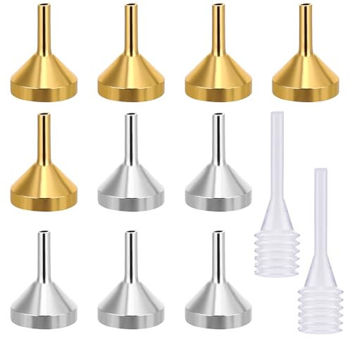 Amabro 10 Stück kleine Metalltrichter, Mini Trichter aus Edelstahl Lebensmittelqualität Mini Trichter mit 2er Pack Mini Pipette zum Befüllen kleiner Mini Flaschen oder Behälter ätherische Öle Parfüm