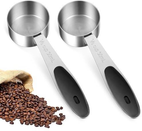Oruola 2pcs Kaffeemesslöffel,Kaffeelöffel Portionierer,1/8 Kaffeelöffel Tasse Messbecher,Kaffeelöffel Edelstahl,2 EL Kaffee Messlöffel,30 Ml Kaffeedosierlöffel mit Schwarzem Silikongriff