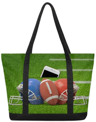American Football und Helme, Handtasche für Damen, Mädchen, Fußball, große Tragetasche, 22,2 l, großes Fassungsvermögen, Reißverschluss, Segeltuch, Schultertasche für Reisen, Arbeit, Schule, farbig,